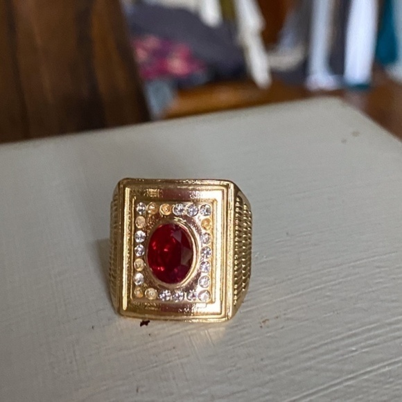 Anthropologie Ruby Gold Cocktail Signet Ring 8 - Picture 2 of 7